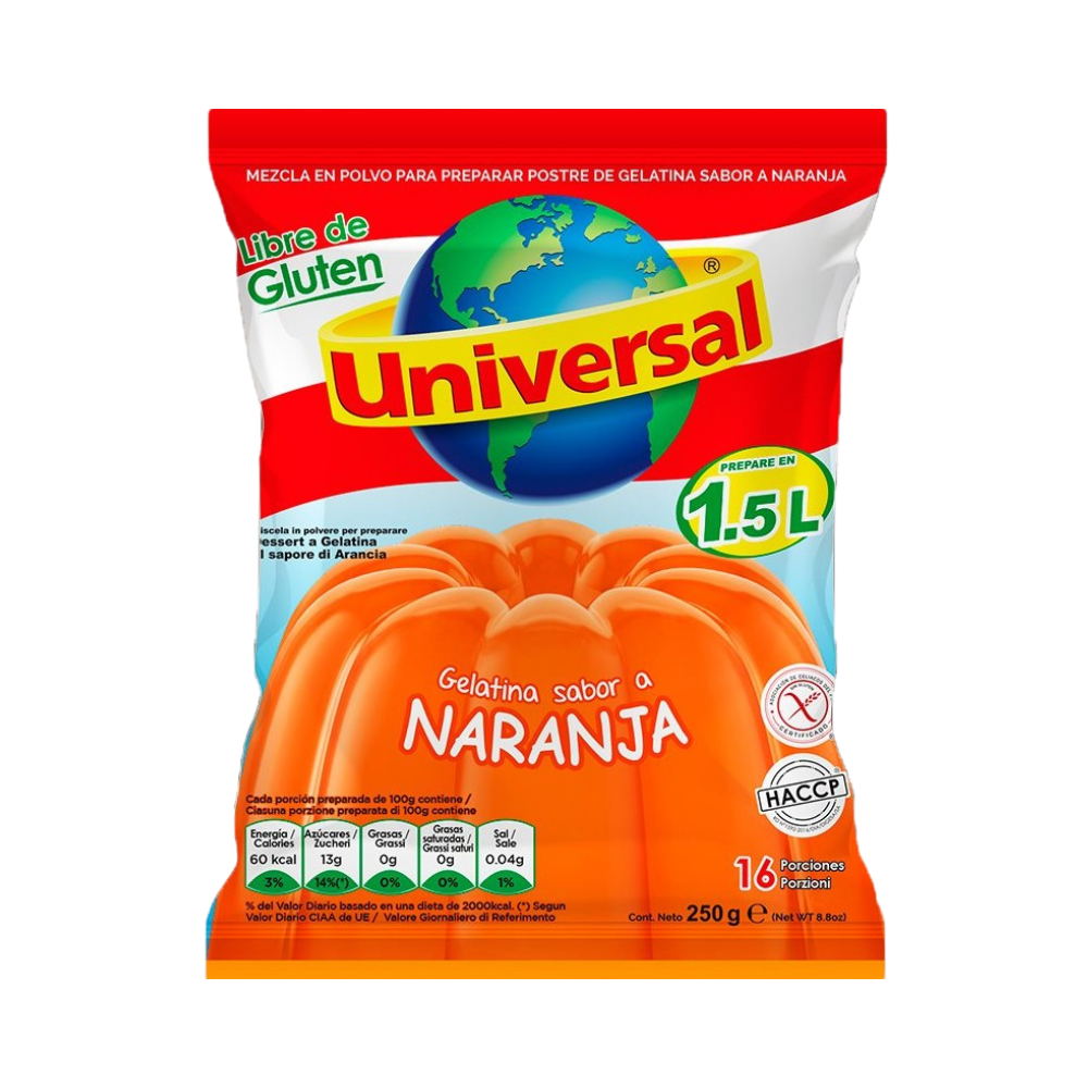 GELATINA NARANJA UNIVERSAL 250g - Sabores de America Latina